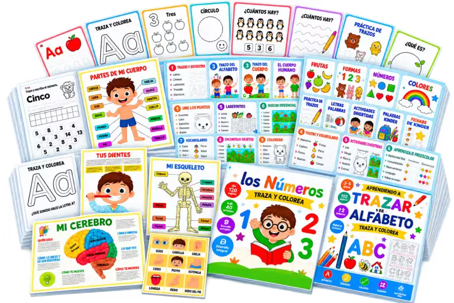 Vista completa de los materiales incluidos en Mi Cuaderno Preescolar